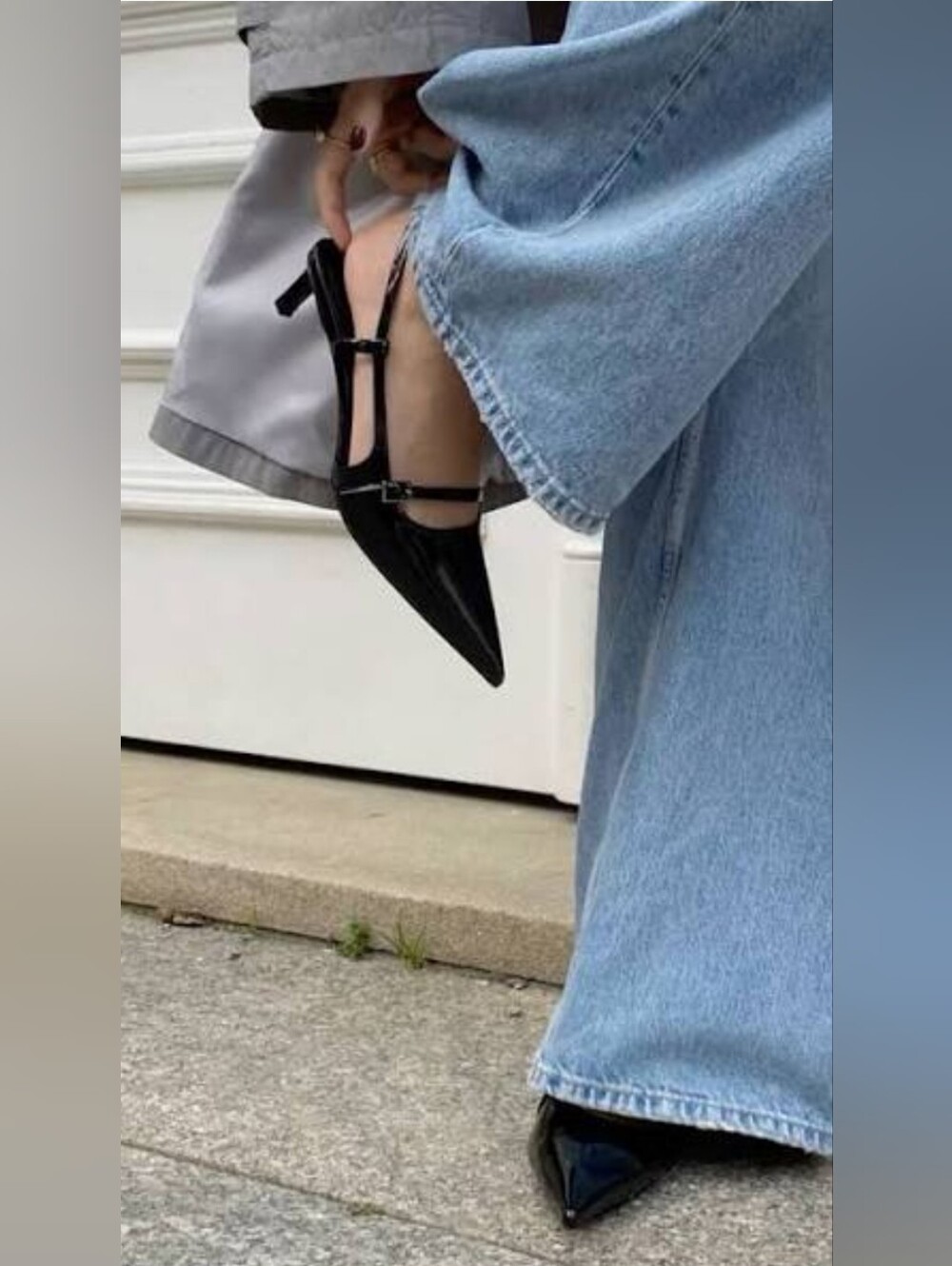 No Boundaries Black Patent Pointed Slingback Kitten Heels